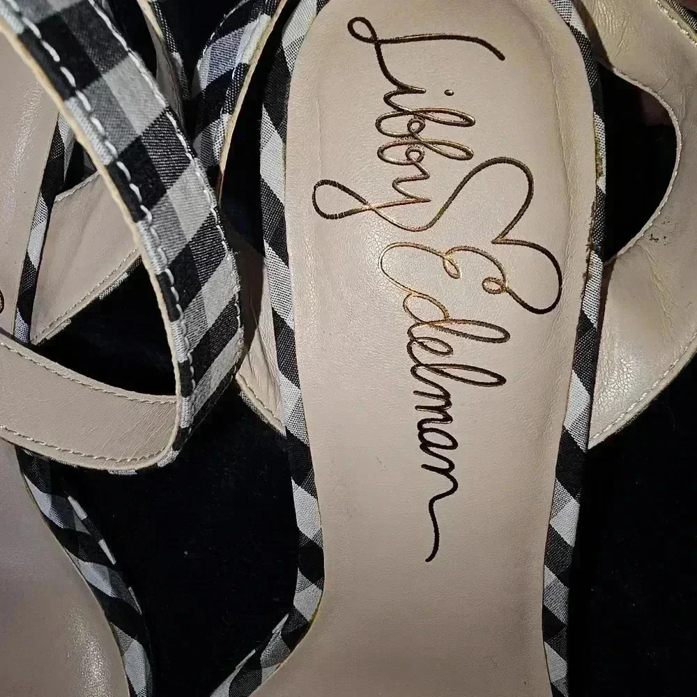 Libby Edelman Women's Strappy Gingham Block Check Heel Platform Sandals Sz 8